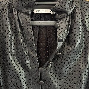 Zara Black Leather Top with Perforated Design
